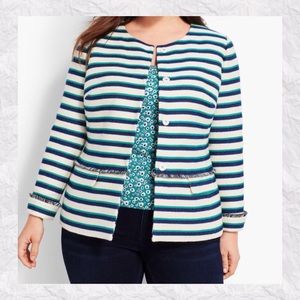 Talbots Tweed Striped Fringe Trim Blazer Jacket